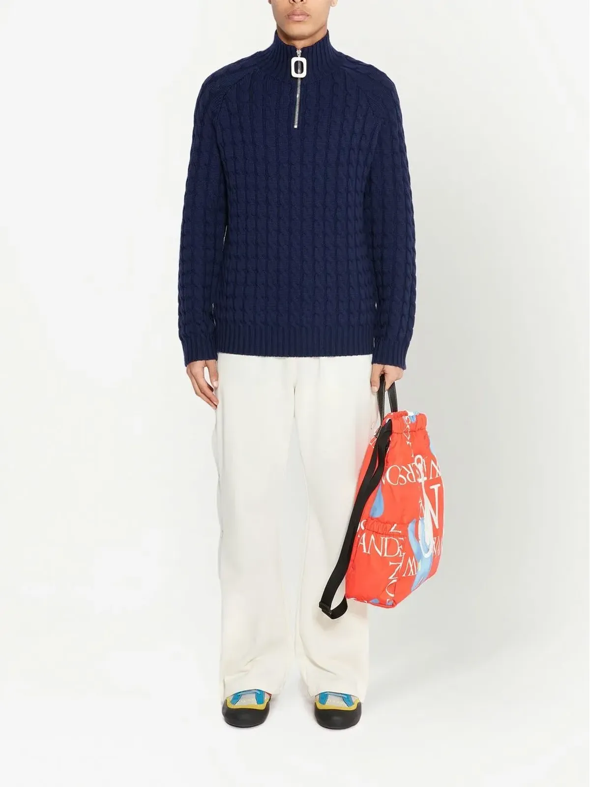 JW Anderson ヘンリーネック ケーブルニット ジャンパー - ブルー - 画像3