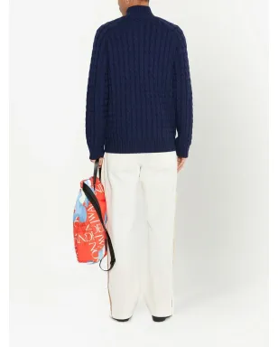 JW Anderson ヘンリーネック ケーブルニット ジャンパー - ブルー - サムネイル4
