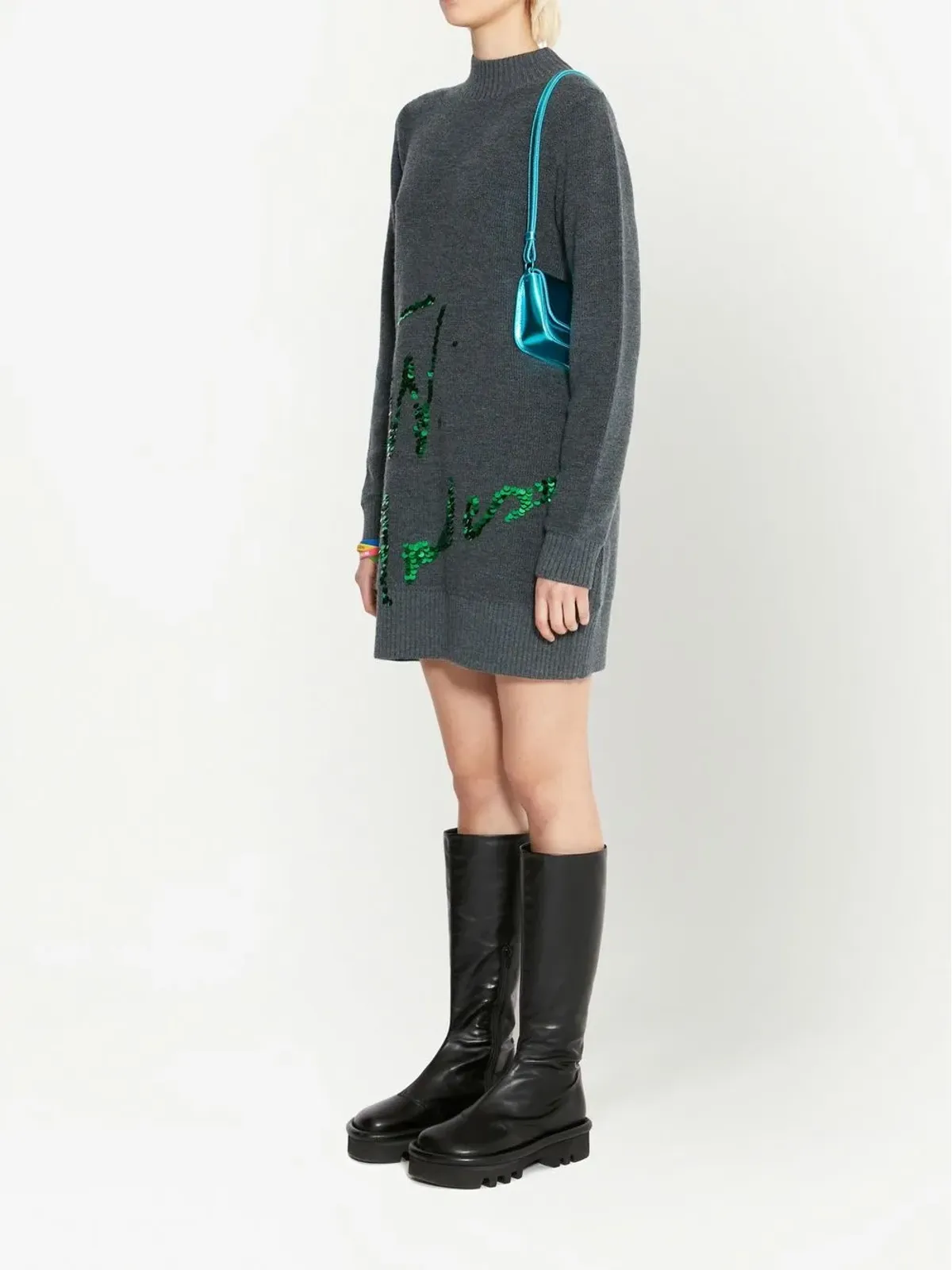 JW Anderson スパンコールロゴ入りニットミニドレス - 画像3