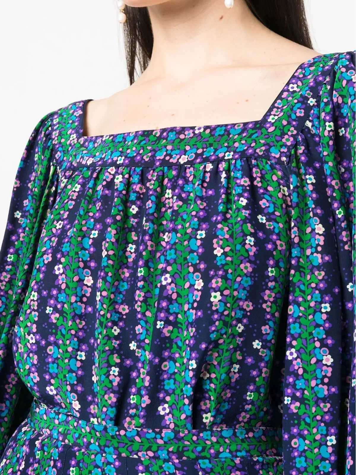 Saint Laurent Pre-Owned 1970s floral-print silk blouse-skirt set - ブルー - 画像5