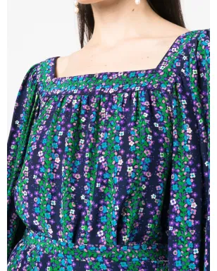 Saint Laurent Pre-Owned 1970s floral-print silk blouse-skirt set - ブルー - サムネイル5