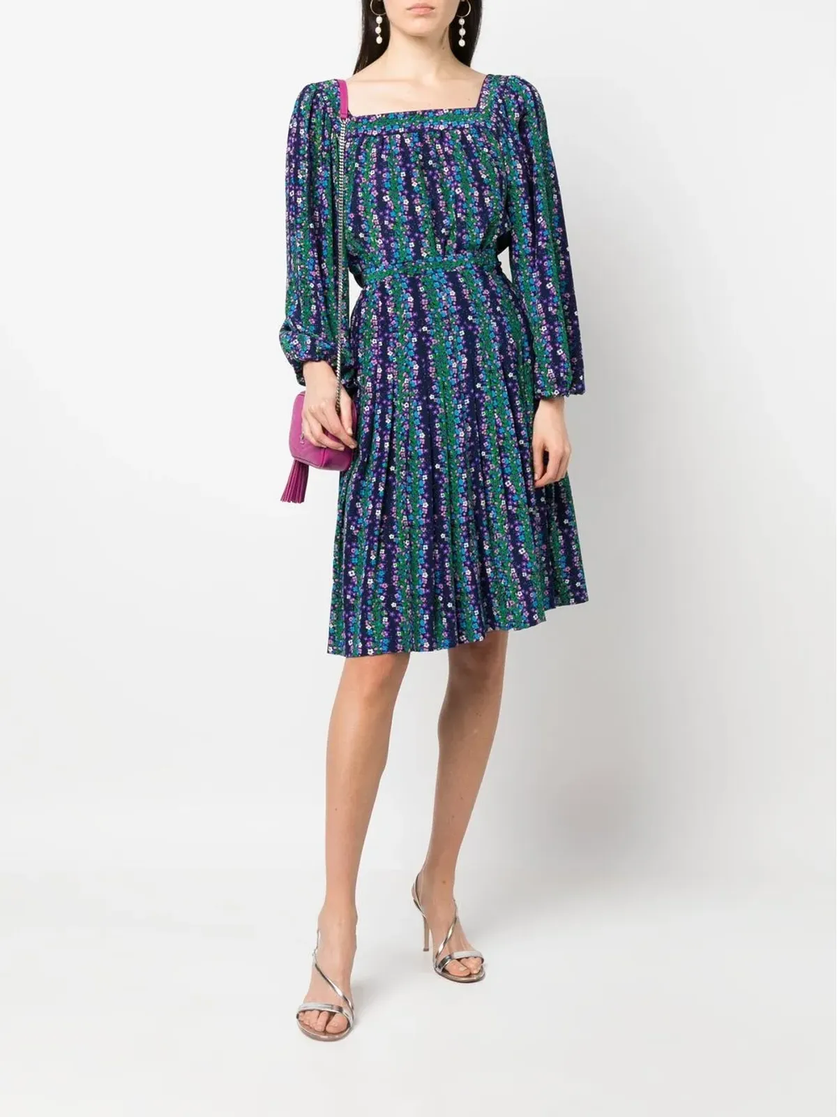 Saint Laurent Pre-Owned 1970s floral-print silk blouse-skirt set - ブルー - 画像2