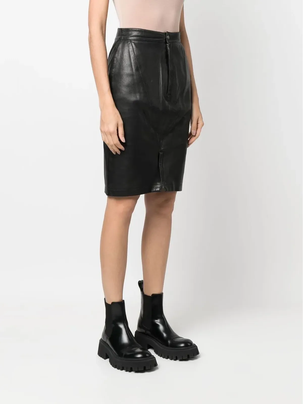 Alaïa ビンテージ 1980年代フィットレザースカート - ブラック - 画像3