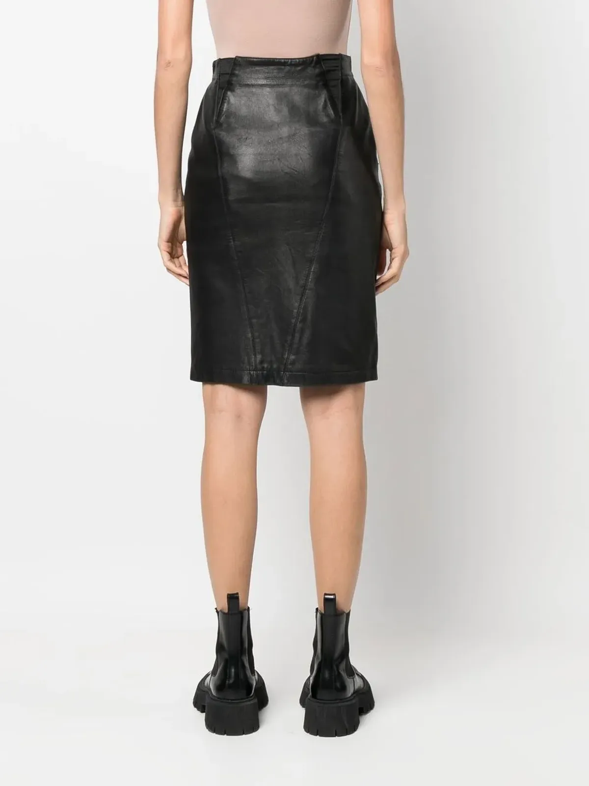 Alaïa ビンテージ 1980年代フィットレザースカート - ブラック - 画像4