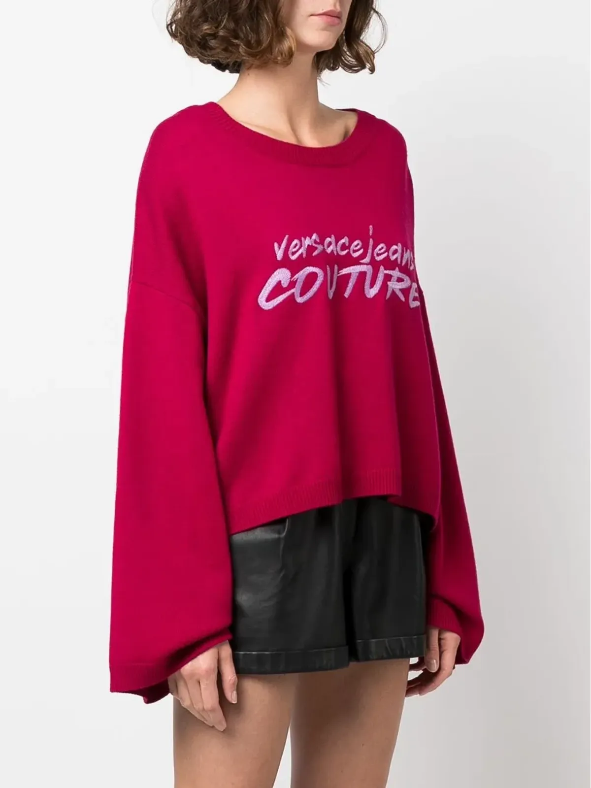 Versace Jeans Couture 刺繍ロゴ入りワイドスリーブニット（ピンク） - 画像3