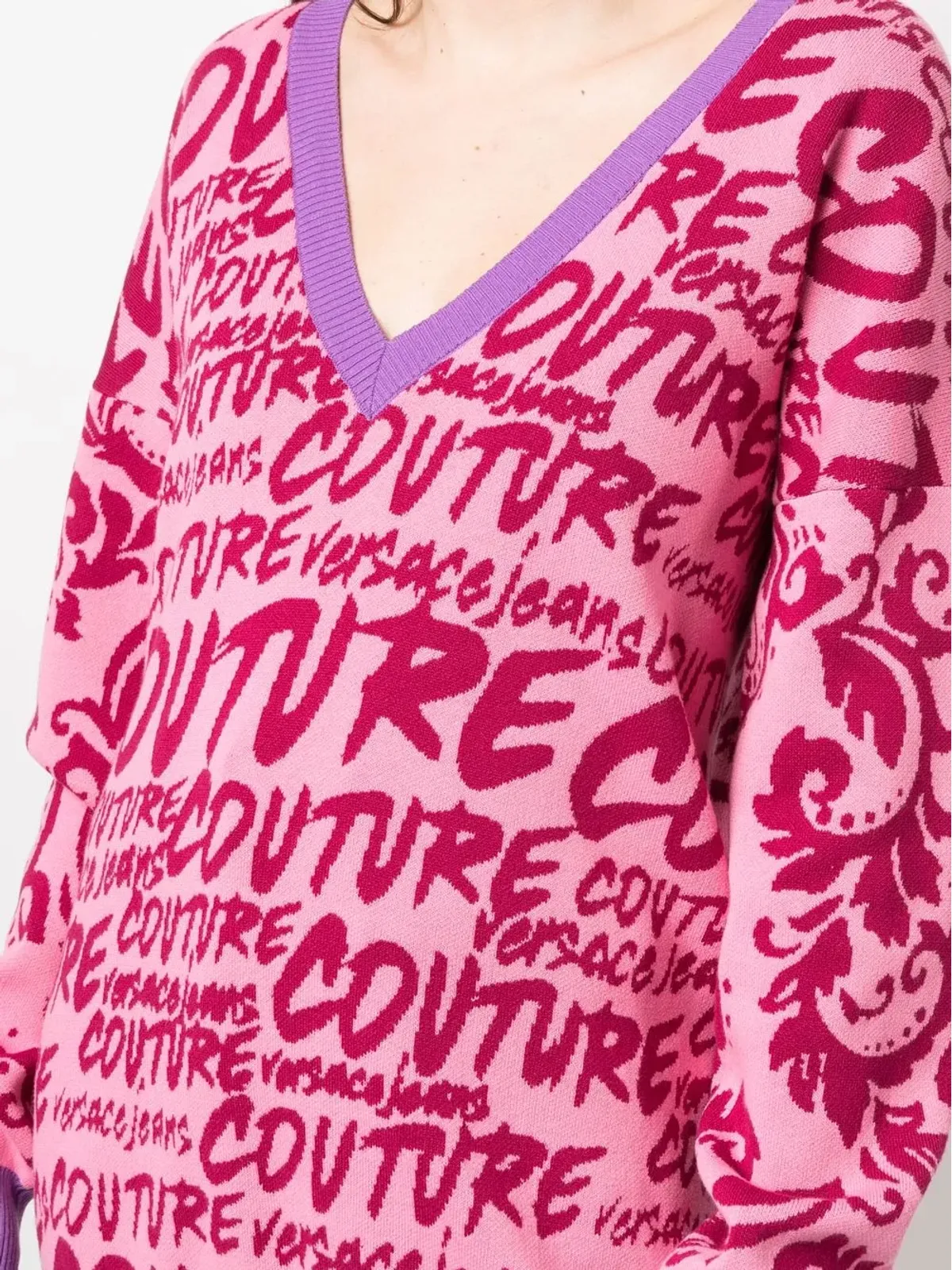 Versace Jeans Couture ロゴ入りインターシャ Vネック セーター - 画像5