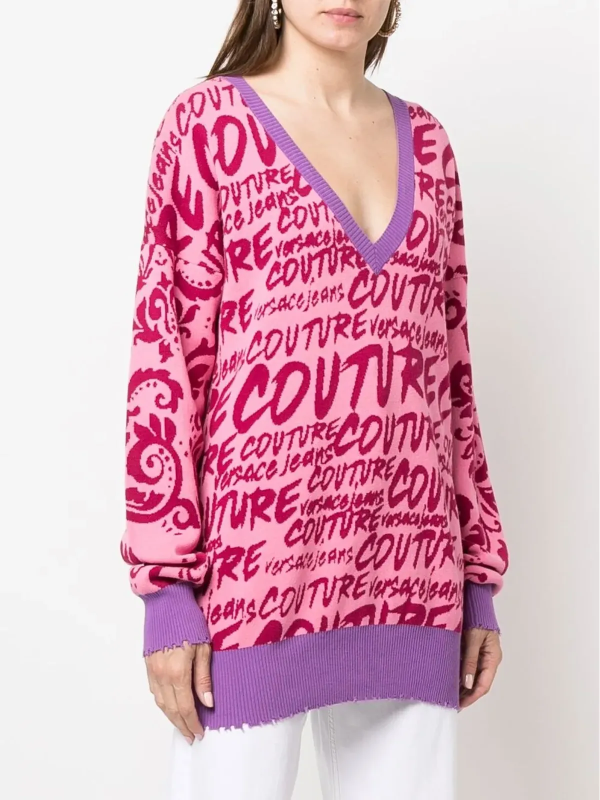 Versace Jeans Couture ロゴ入りインターシャ Vネック セーター - 画像3