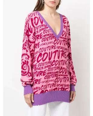Versace Jeans Couture ロゴ入りインターシャ Vネック セーター - サムネイル3
