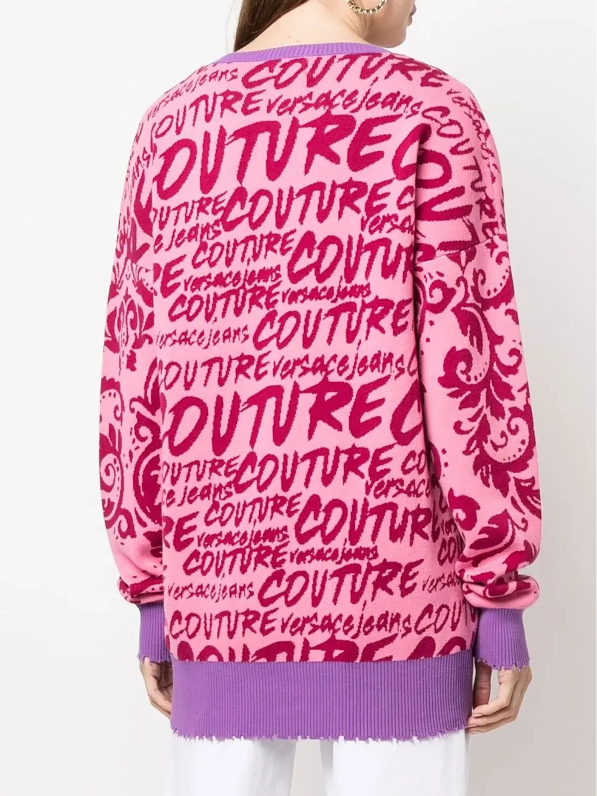 Versace Jeans Couture ロゴ入りインターシャ Vネック セーター - 画像4