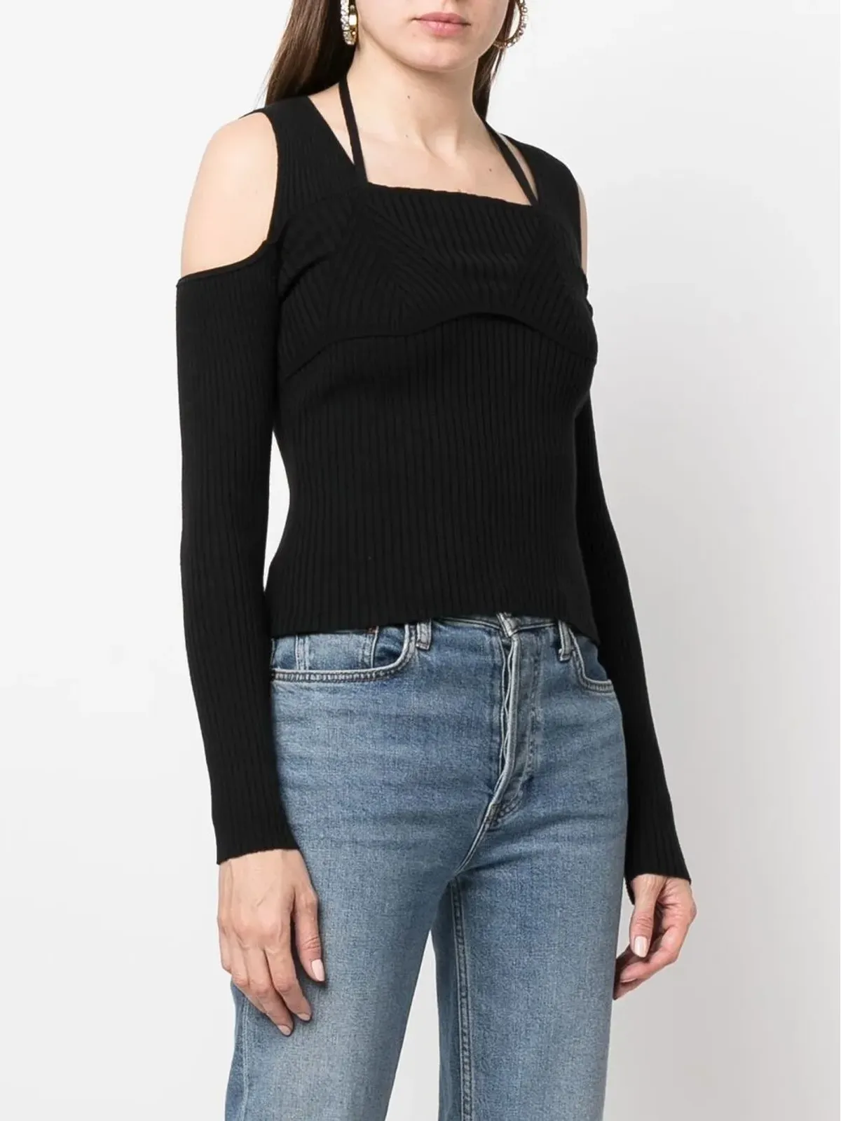 Versace Jeans Couture オープンショルダーリブ編みジャンパー - 画像3