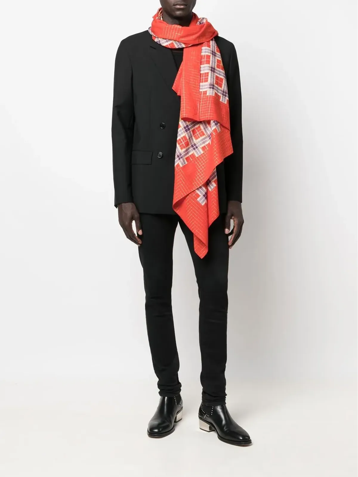 Saint Laurent Pre-Owned 1970s check paisley-print scarf - Orange - 画像2