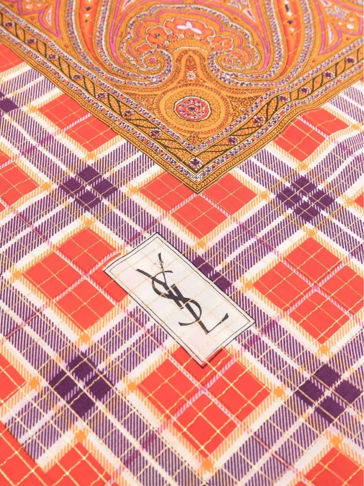 Saint Laurent Pre-Owned 1970s check paisley-print scarf - Orange - 画像3