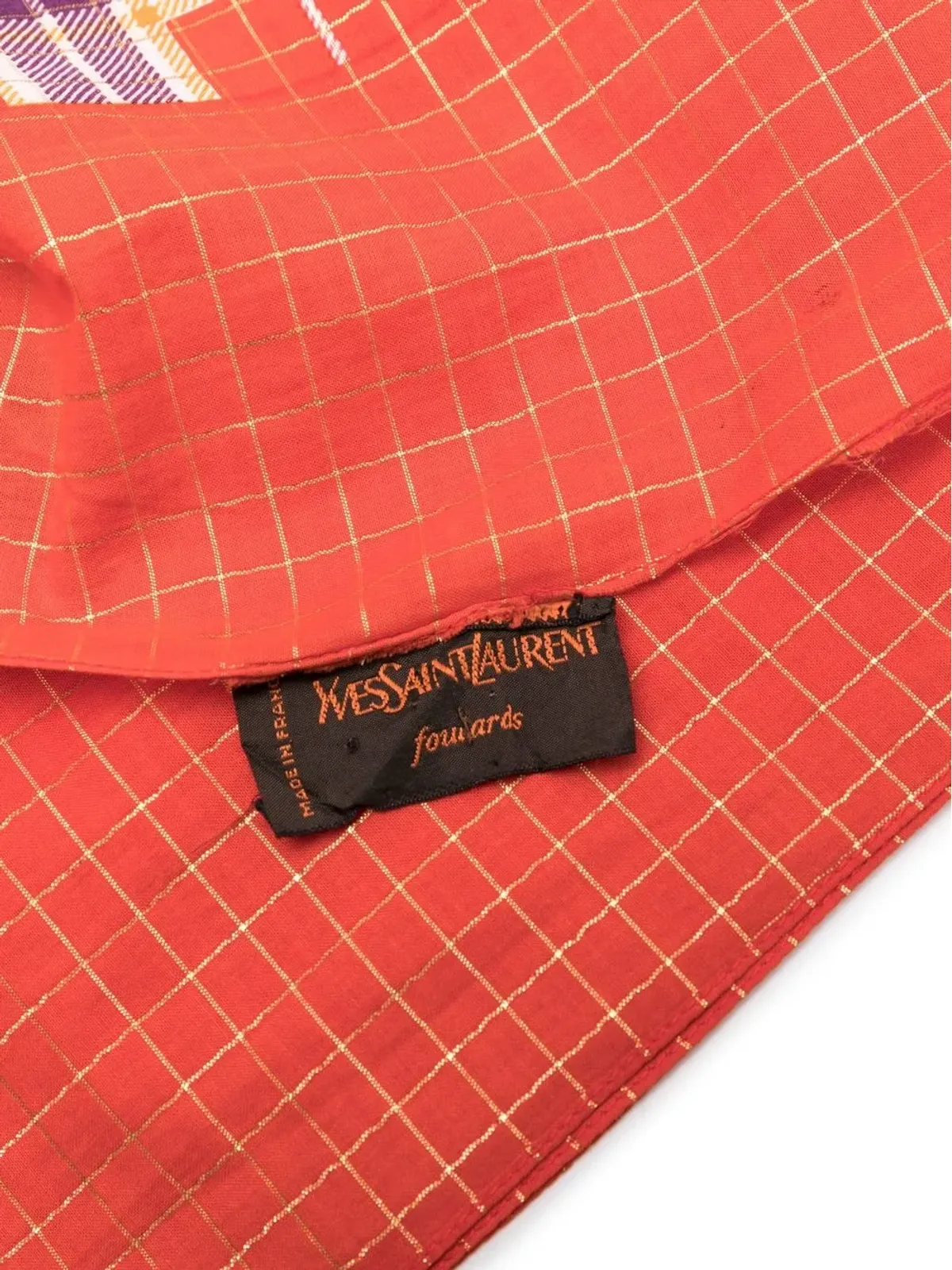 Saint Laurent Pre-Owned 1970s check paisley-print scarf - Orange - 画像4