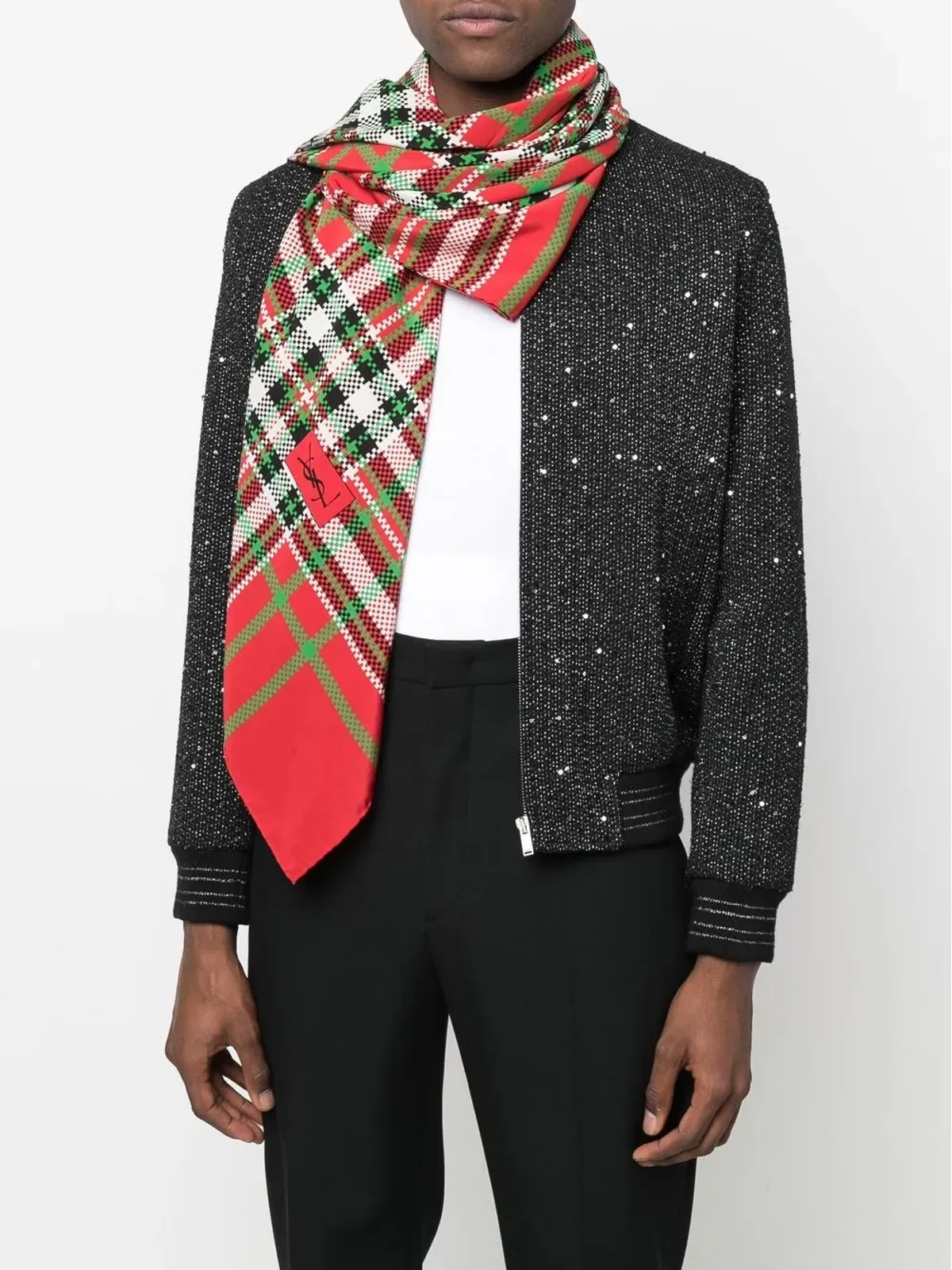 Saint Laurent Pre-Owned 1990年代 YSL チェック柄シルクスカーフ - レッド - 画像2