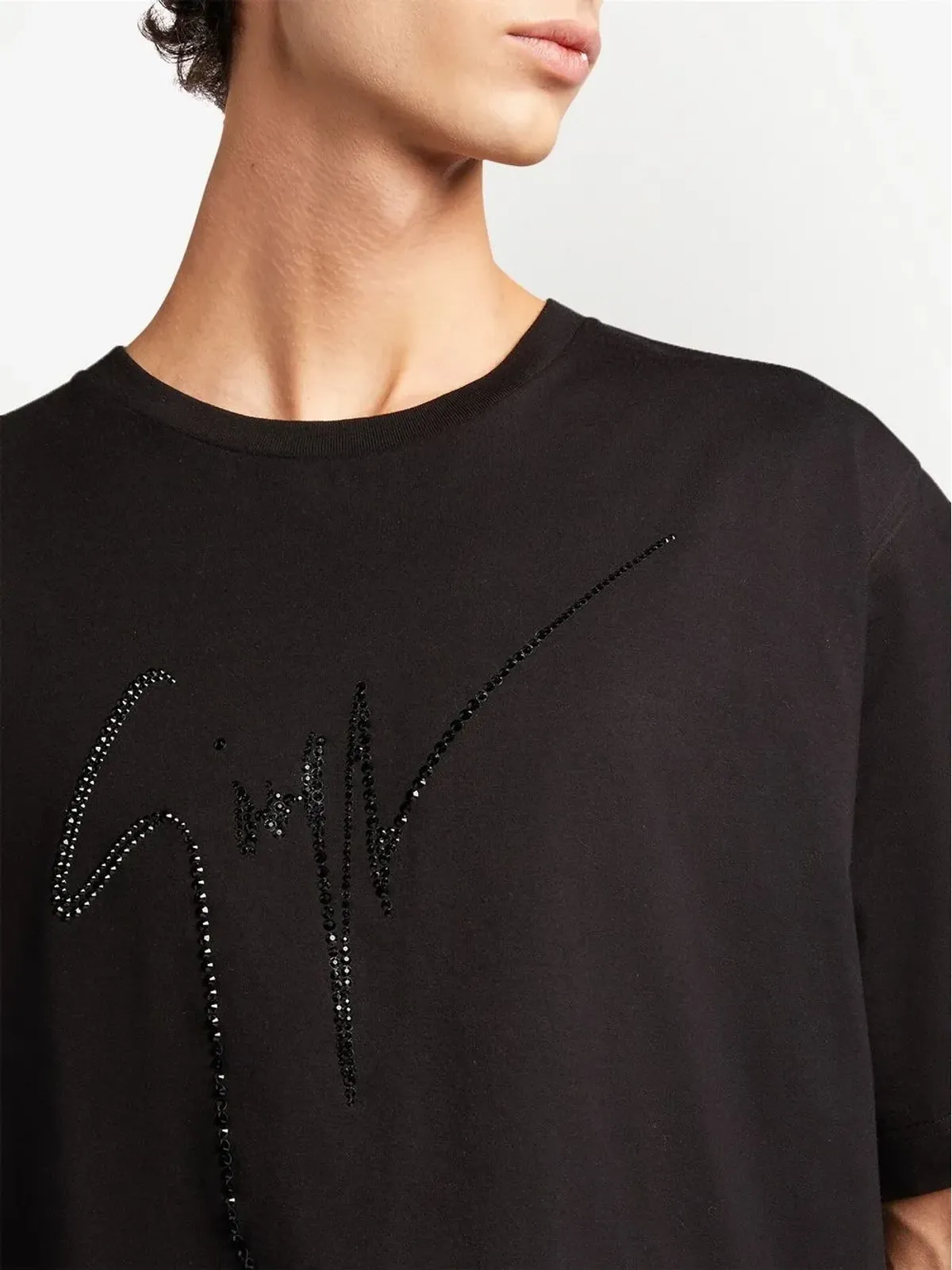 Giuseppe Zanotti LR-23 ラインストーン装飾 ロゴTシャツ - ブラック - 画像5