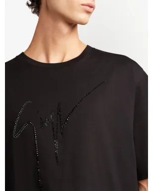 Giuseppe Zanotti LR-23 ラインストーン装飾 ロゴTシャツ - ブラック - サムネイル5