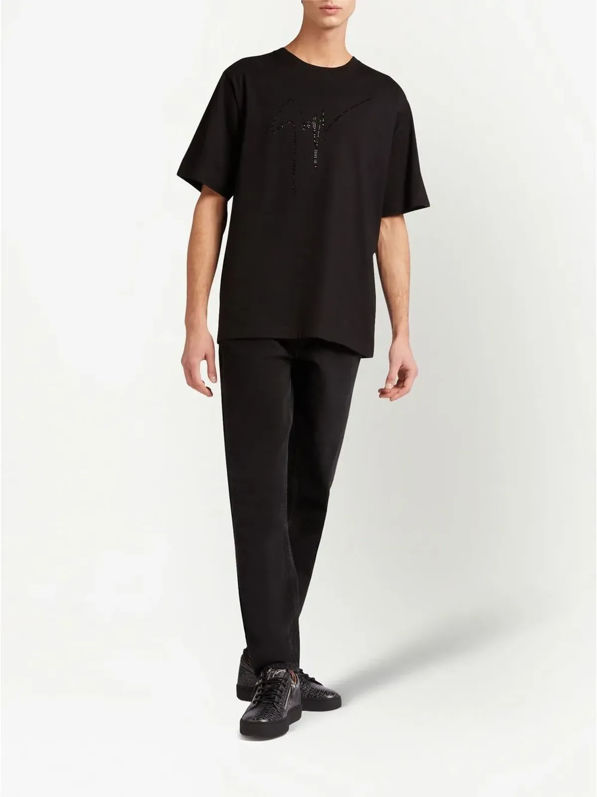 Giuseppe Zanotti LR-23 ラインストーン装飾 ロゴTシャツ - ブラック - 画像2