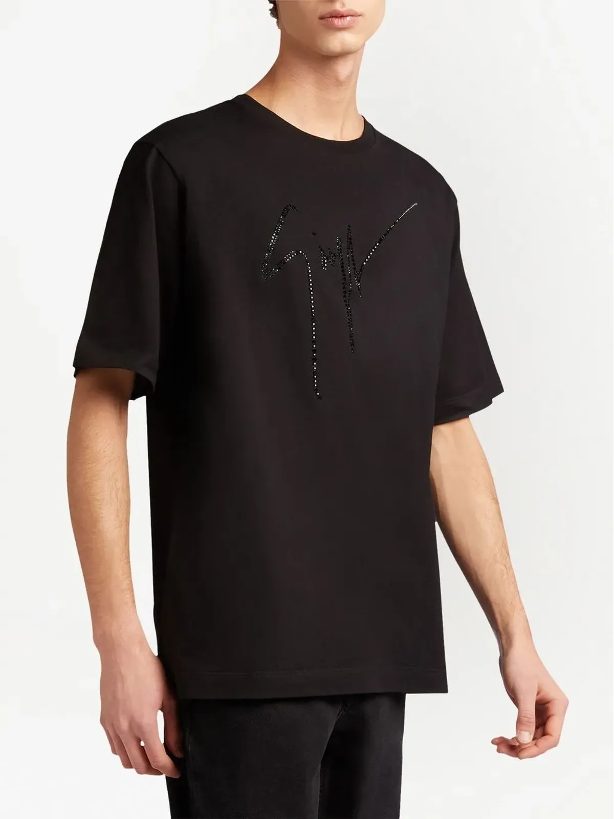 Giuseppe Zanotti LR-23 ラインストーン装飾 ロゴTシャツ - ブラック - 画像3