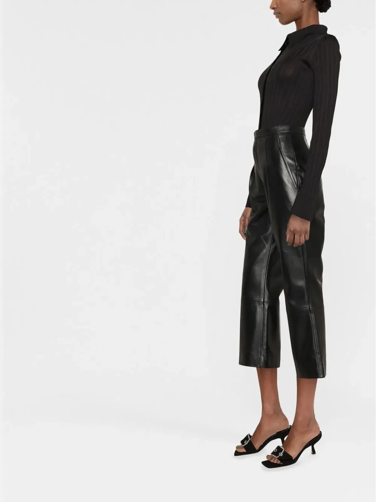 Saint Laurent プリーツディテール レザーパンツ - 画像3
