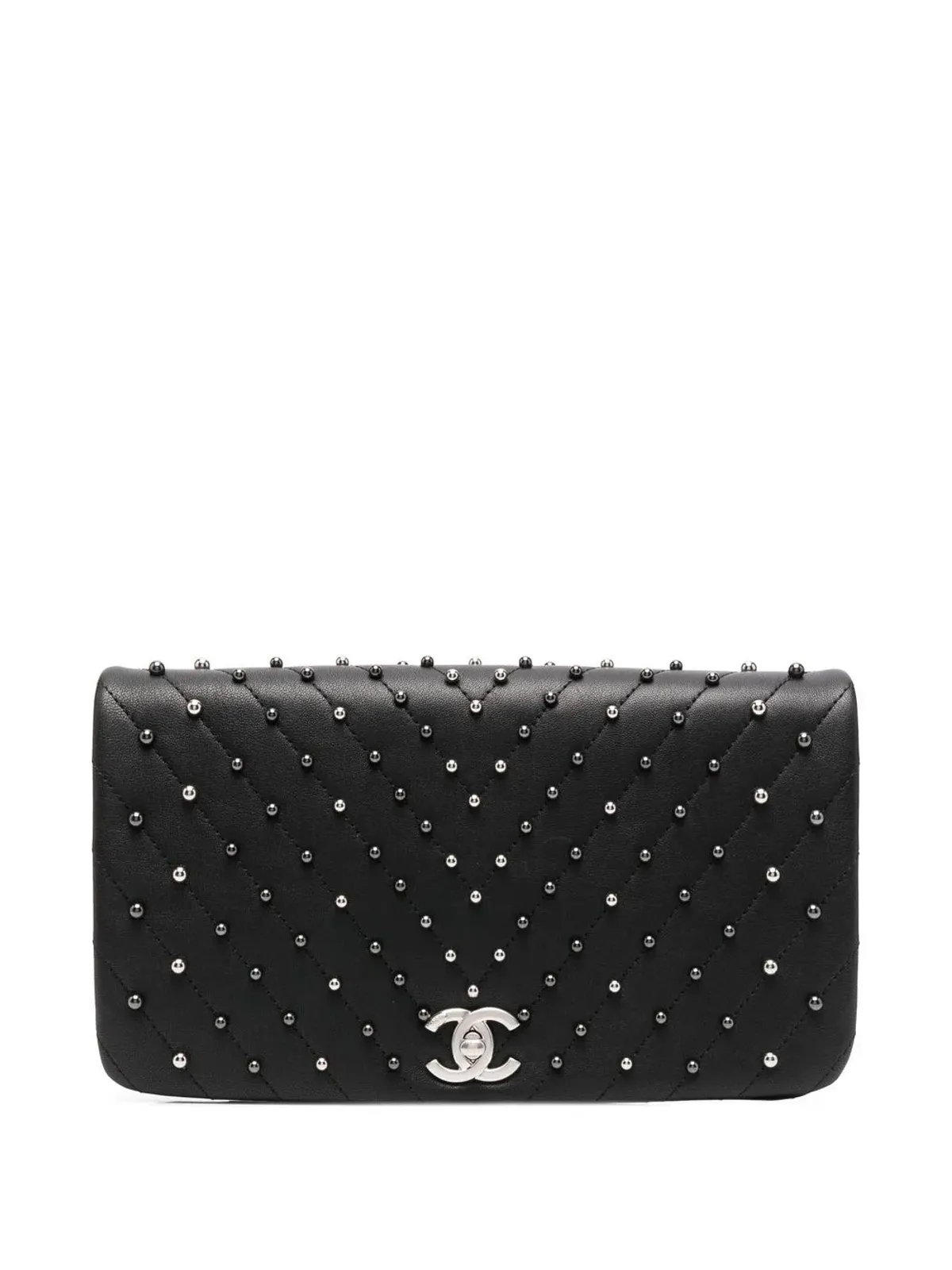 CHANEL Pre-Owned 2019 Chevron studded Full Flap clutch - Black - 画像1