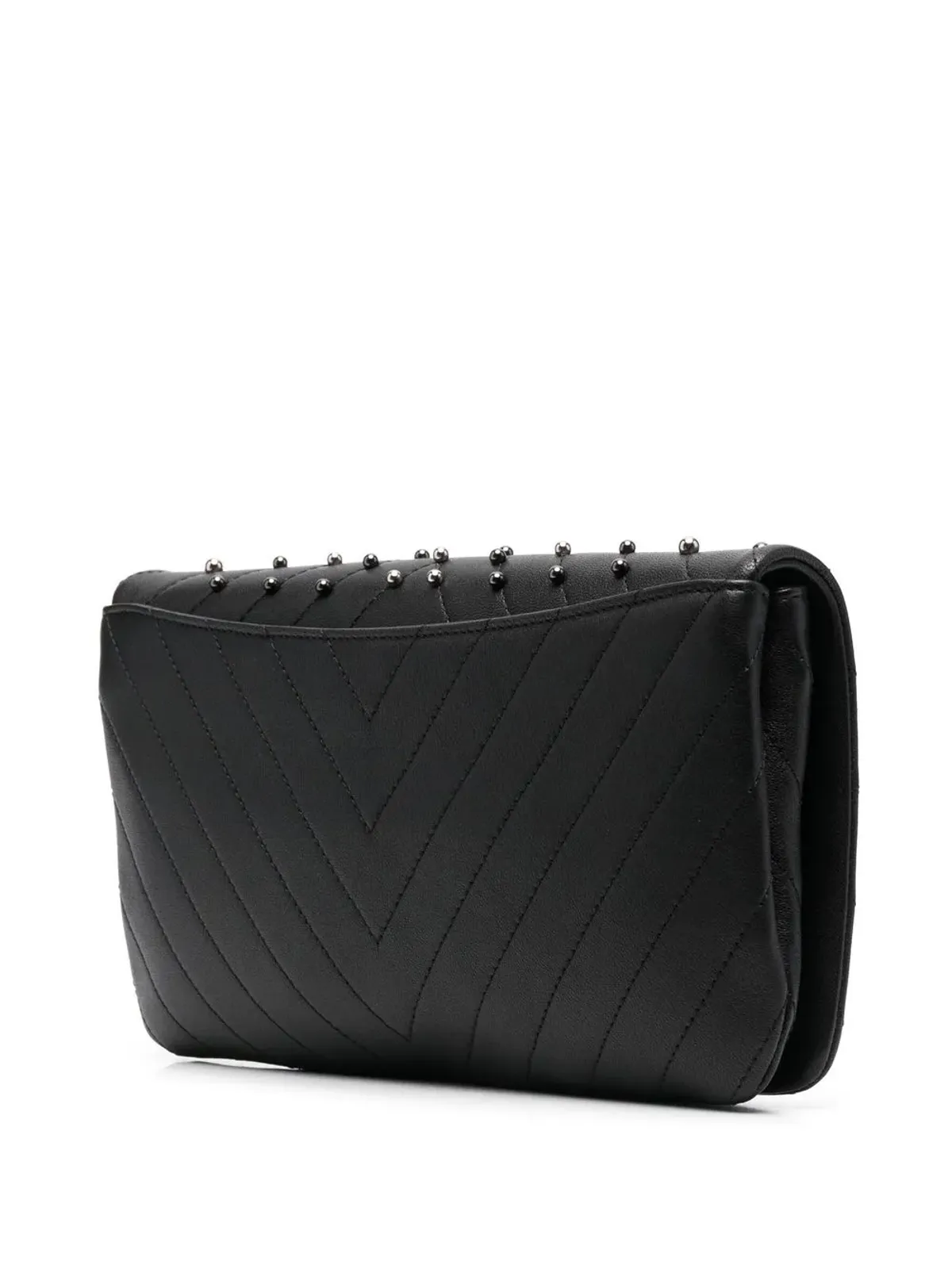 CHANEL Pre-Owned 2019 Chevron studded Full Flap clutch - Black - 画像3