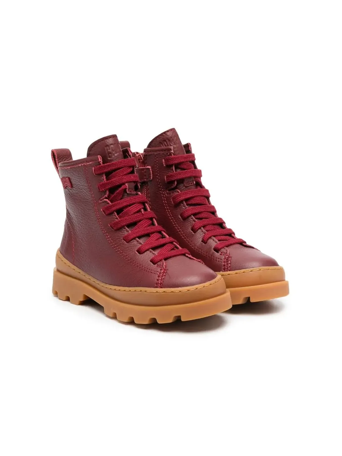 Camper Kids ブルータス レースアップ レザー ブーツ - レッド - 画像1