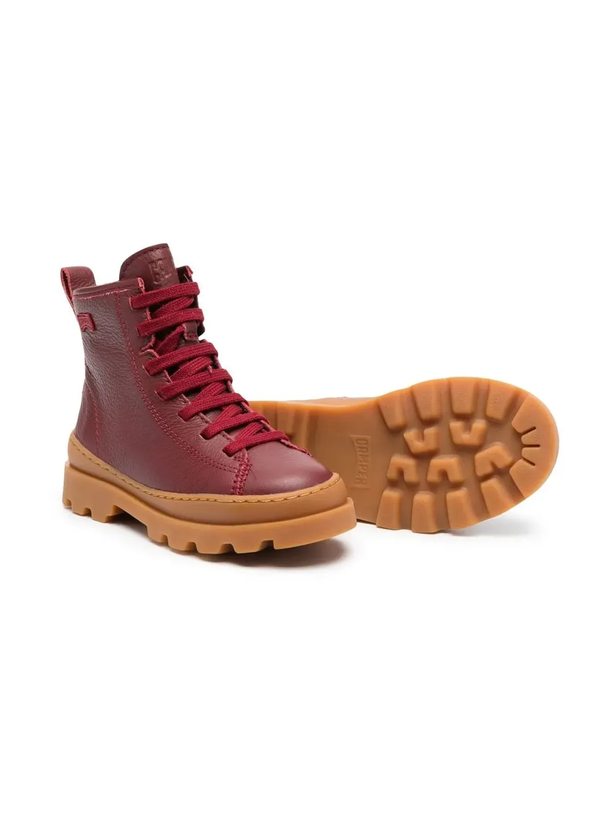 Camper Kids ブルータス レースアップ レザー ブーツ - レッド - 画像2