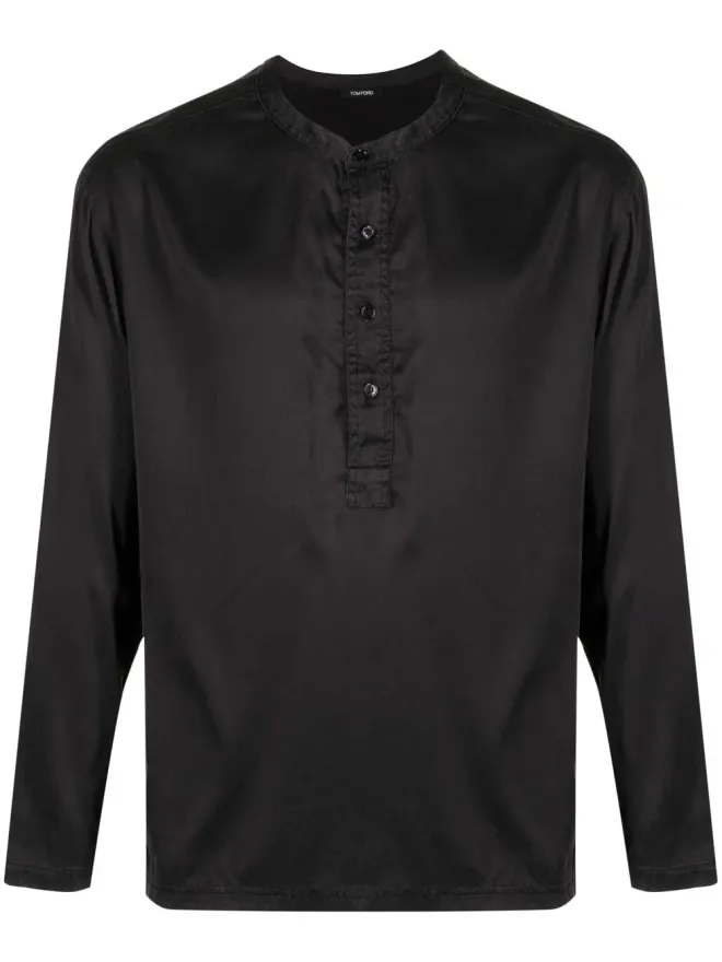 TOM FORD TOM FORD 半ボタン シルク混紡シャツ - ブラックの商品画像
