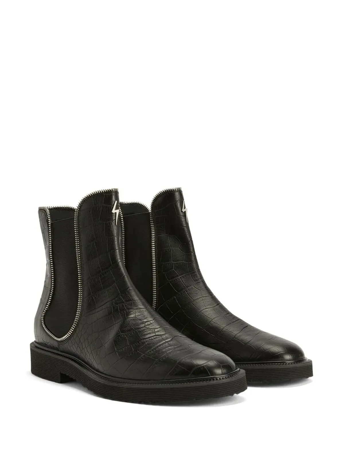 Giuseppe Zanotti ジャキ クロコダイルエフェクト レザー チェルシーブーツ - 画像2