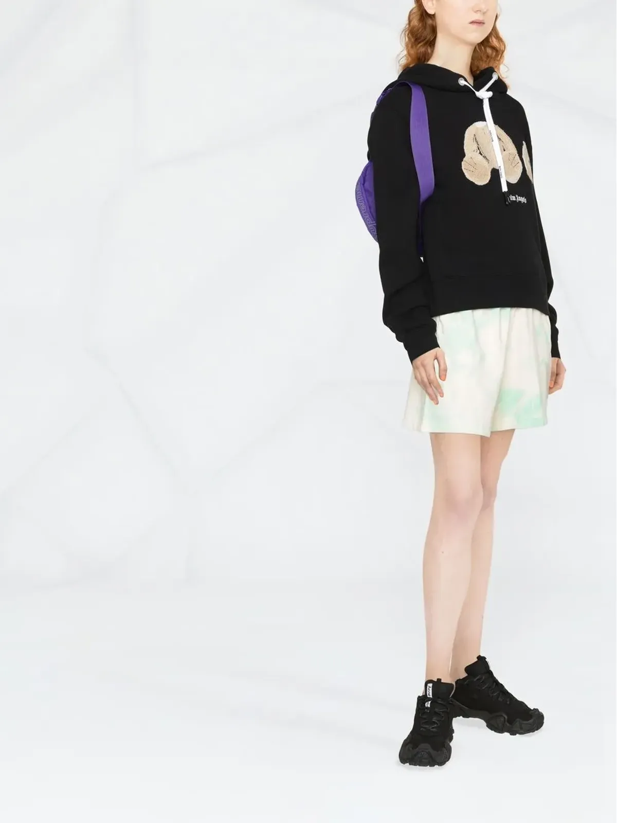 Palm Angels Bearロゴモチーフ クロップドフーディ ブラック - 画像2