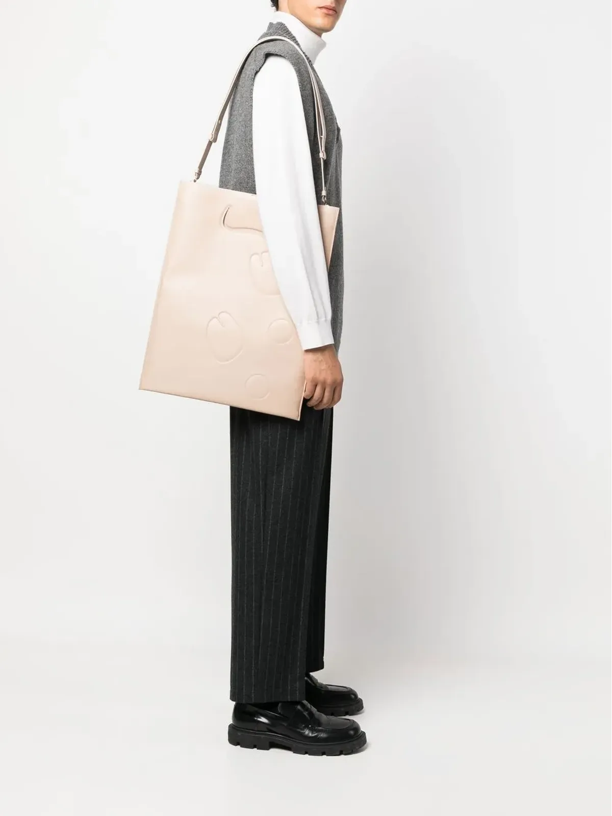 Maison Margiela Tabi flat leather tote bag - Neutrals - 画像2