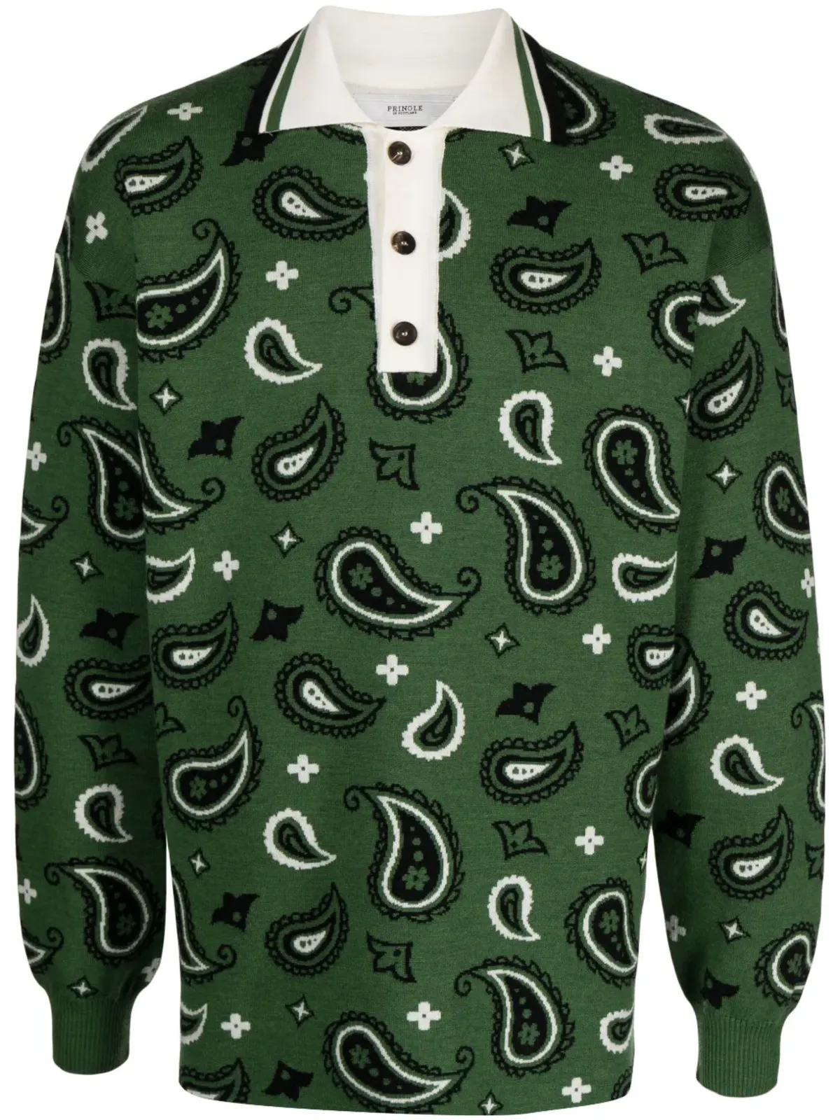 Pringle of Scotland paisley-jacquard polo-collar jumper - Green - 画像1