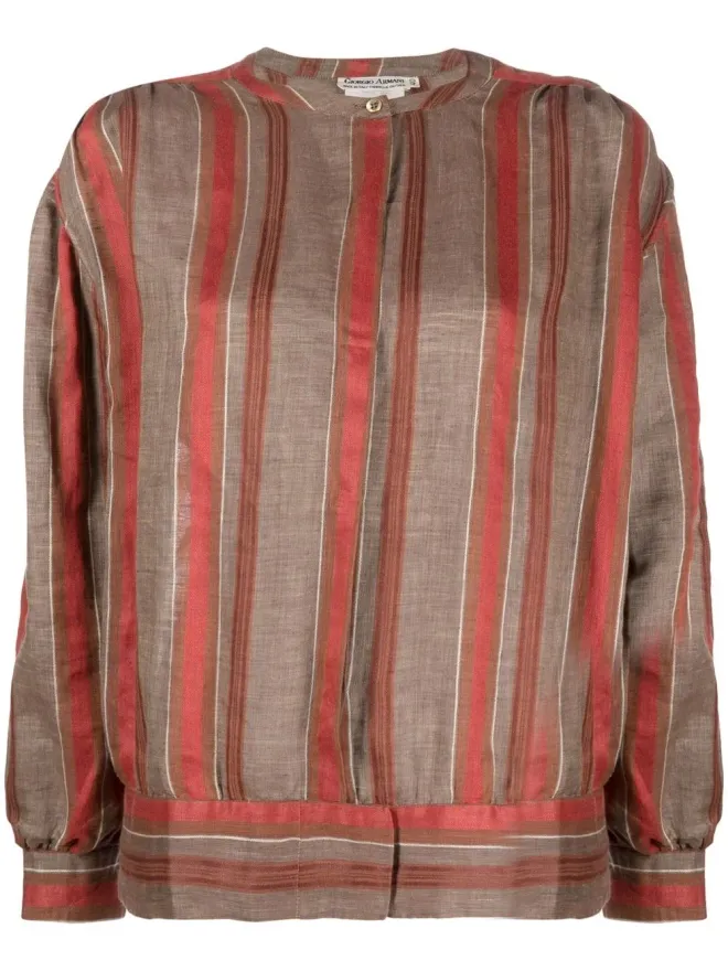 Giorgio Armani Pre-Owned Giorgio Armani Pre-Owned 1980年代ストライプのリネンジャケット - Neutralsの商品画像