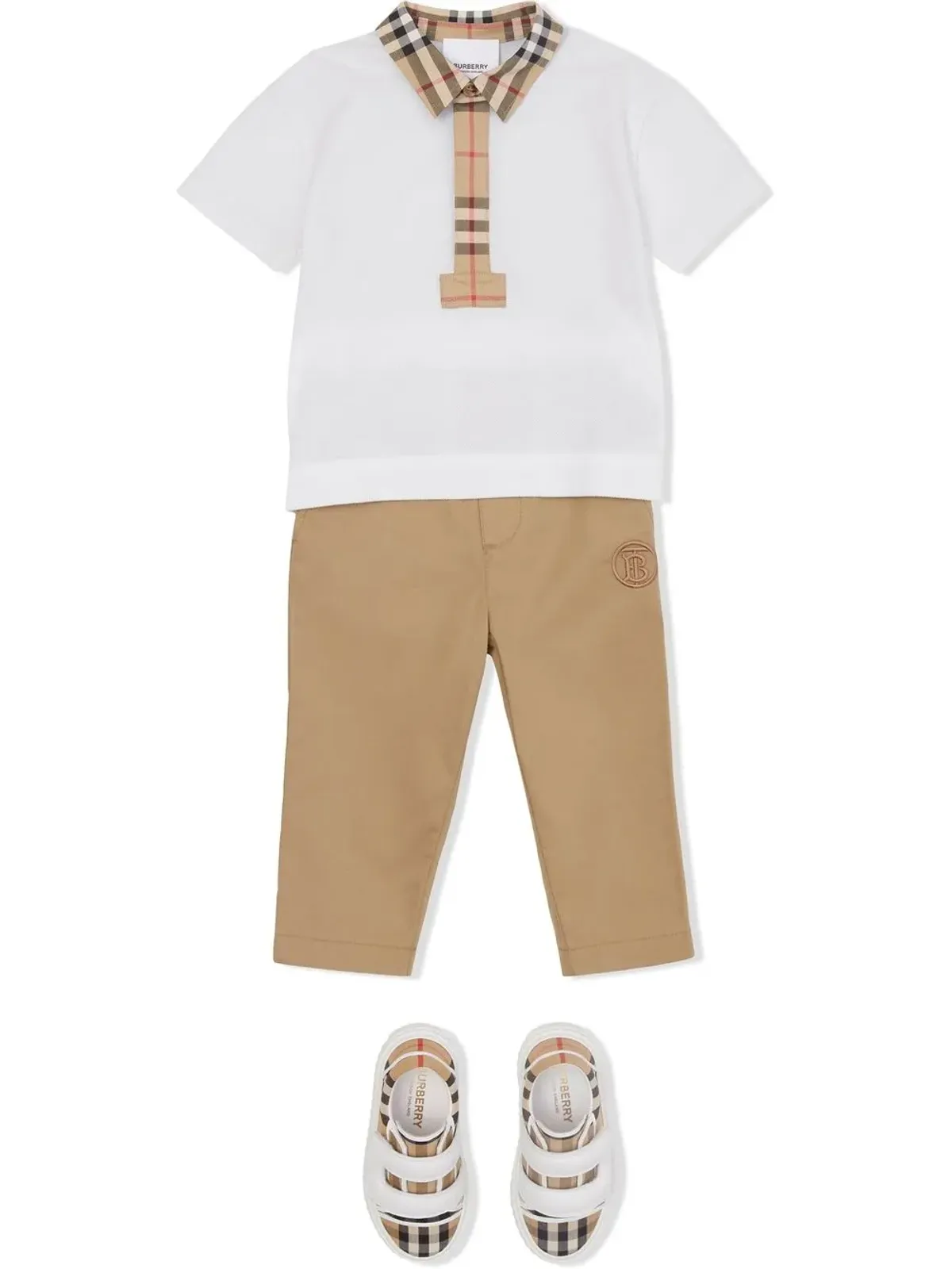 Burberry Kids チェックトリム半袖ポロシャツ - 画像2