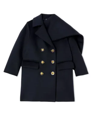Burberry Kids スカーフディテール ダブルブレストコート - ブルー - サムネイル4