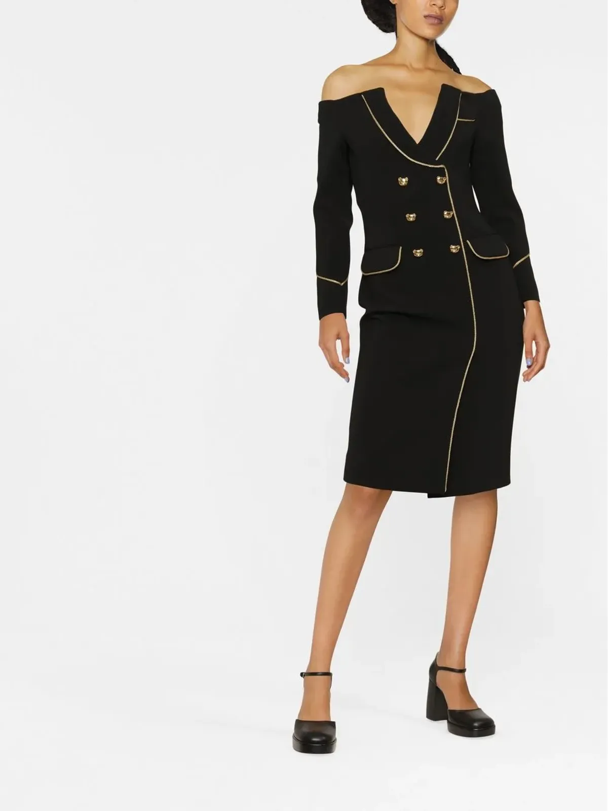 Moschino テディベアボタン付きオフショルダードレス - 画像2