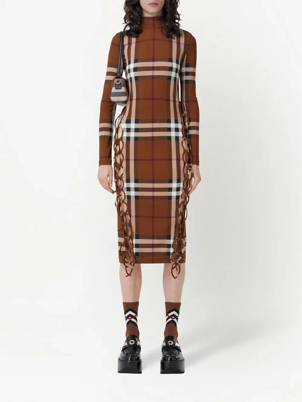 Burberry チェックプリント サイドタイ ミディドレス - 画像2