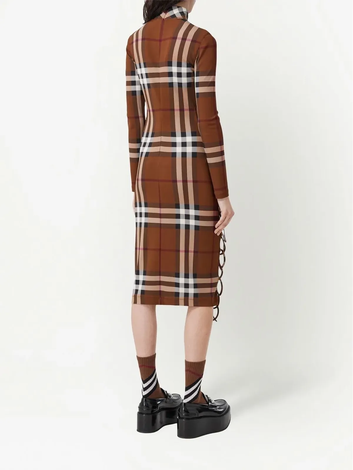 Burberry チェックプリント サイドタイ ミディドレス - 画像3