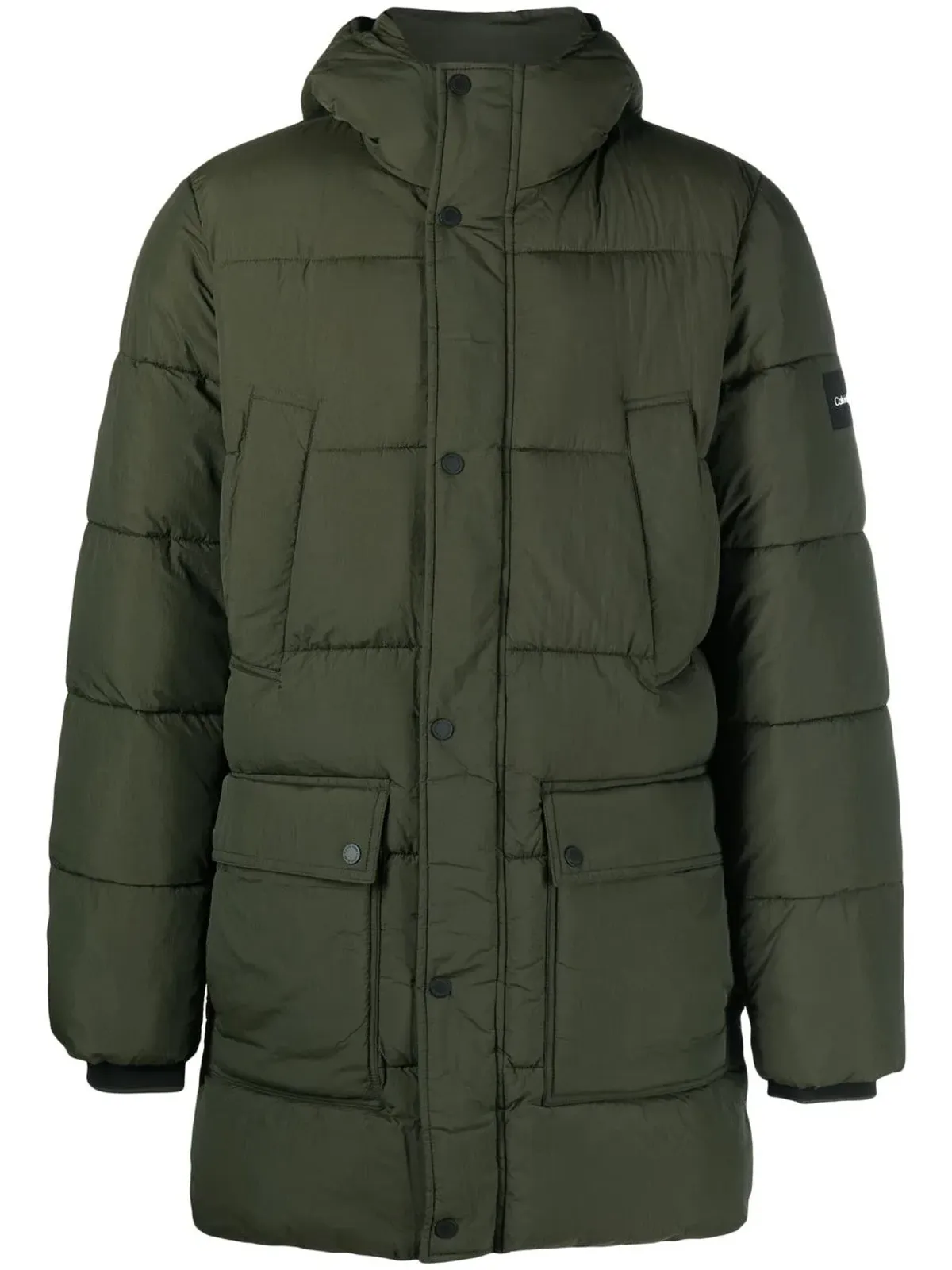 Calvin Klein ロゴパッチ付きフード付きダウンコート - Green - 画像1