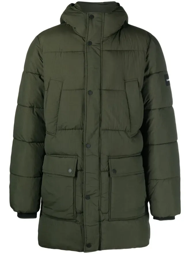 Calvin Klein Calvin Klein ロゴパッチ付きフード付きダウンコート - Greenの商品画像