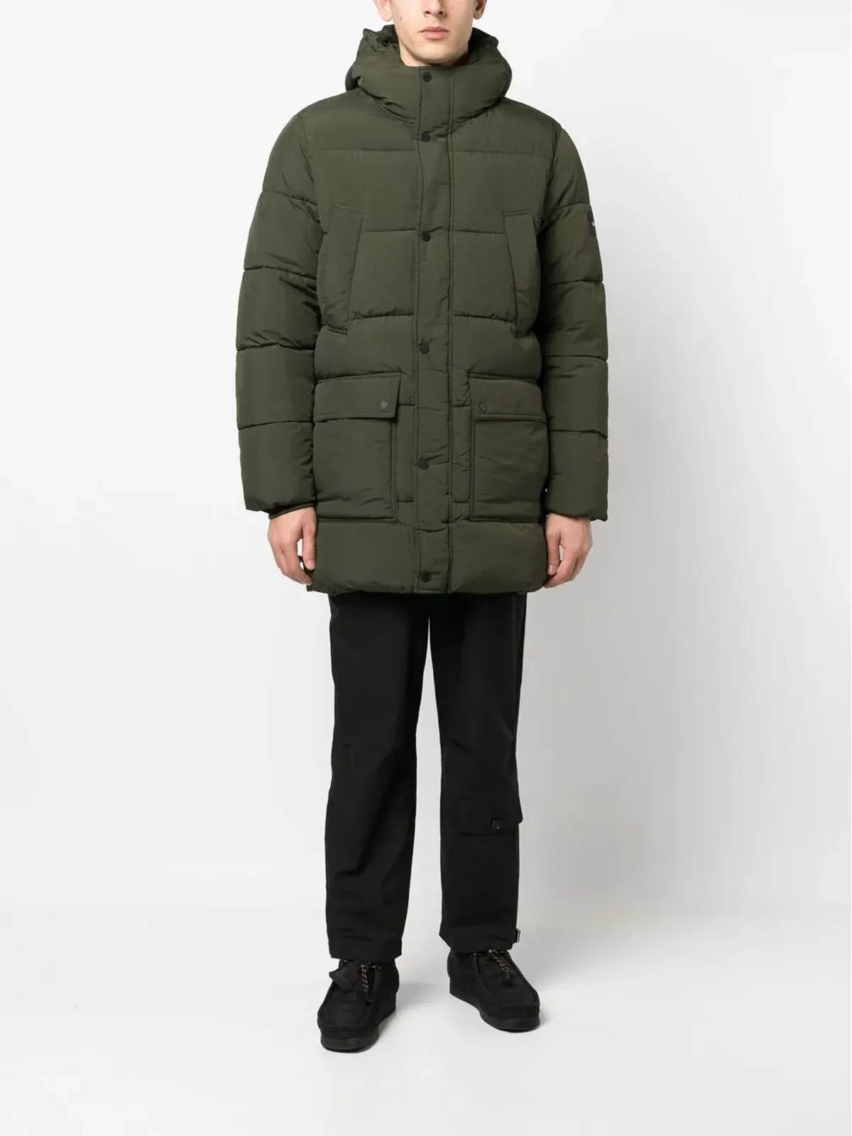 Calvin Klein ロゴパッチ付きフード付きダウンコート - Green - 画像2