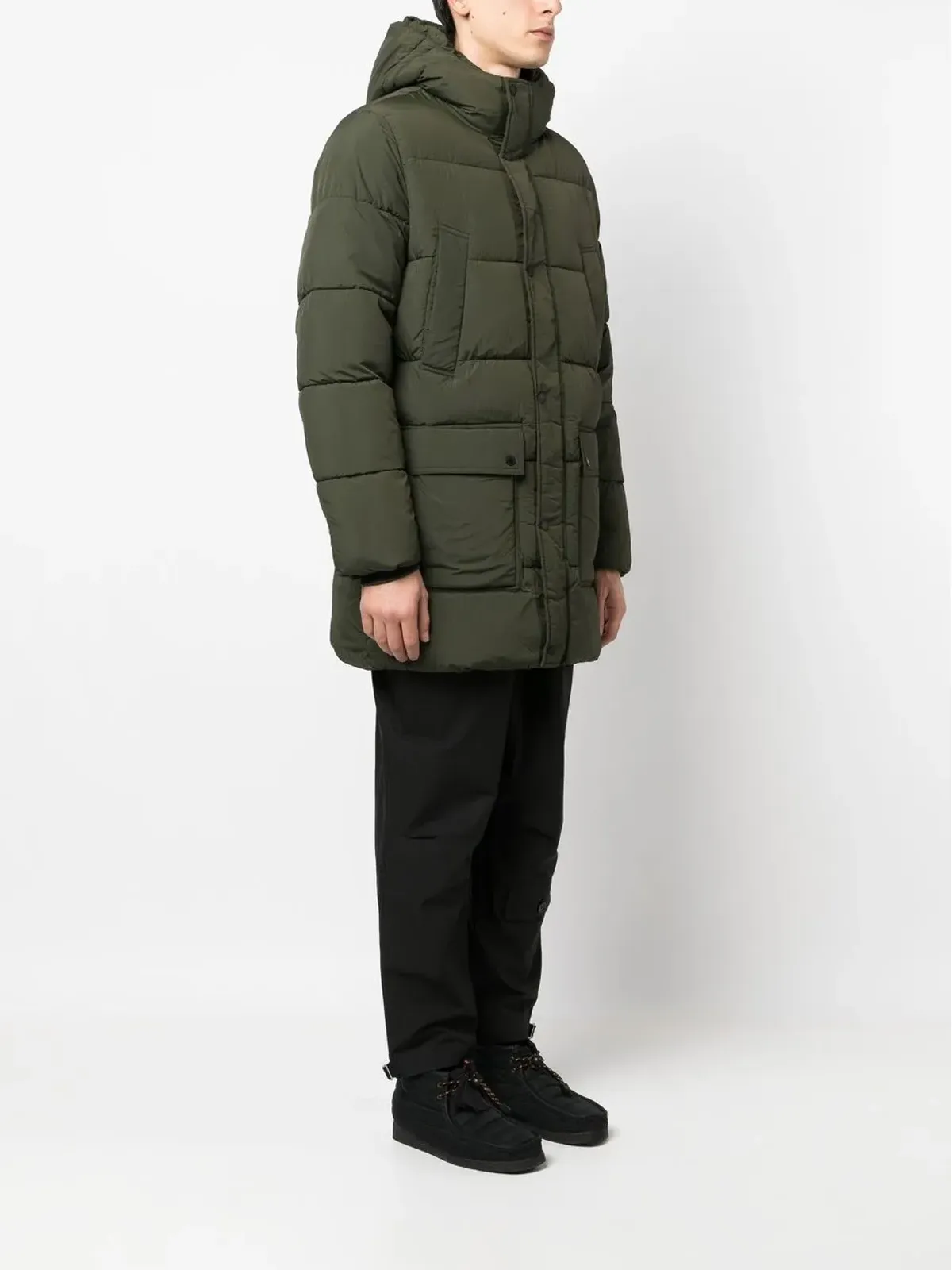 Calvin Klein ロゴパッチ付きフード付きダウンコート - Green - 画像3