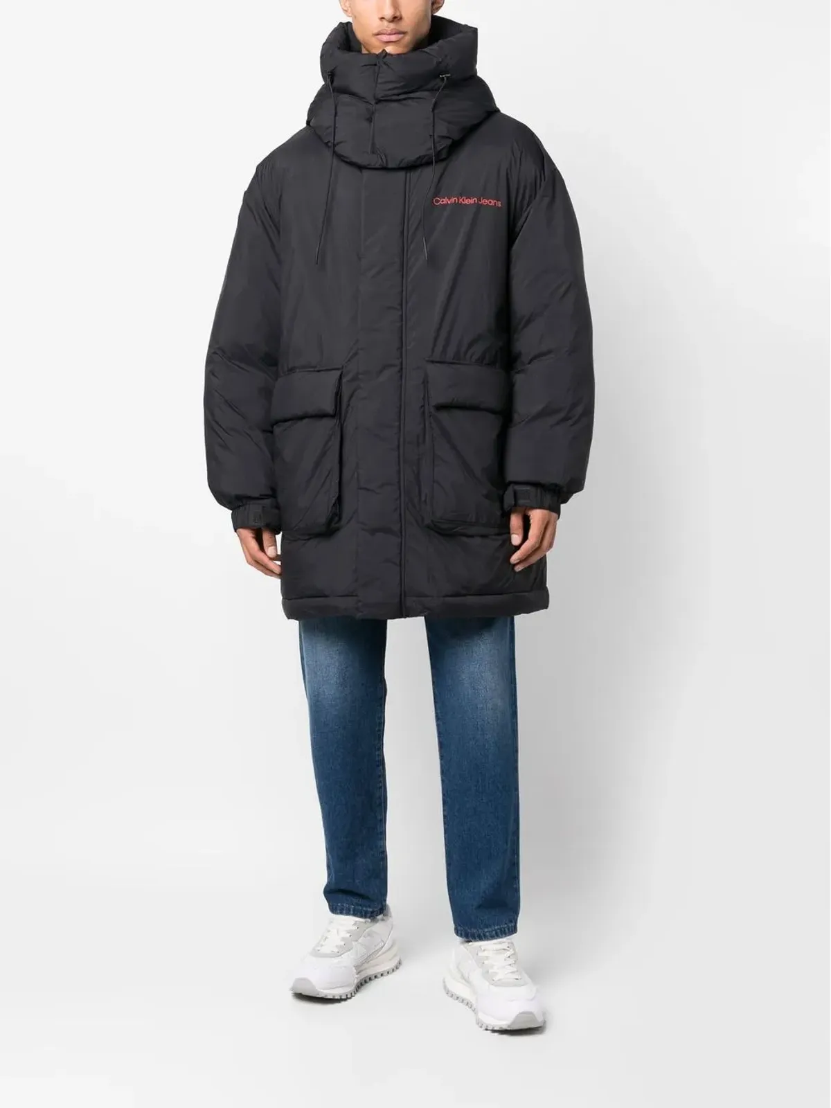 Calvin Klein Jeans ロゴプリント フード付きパーカ ブラック - 画像3