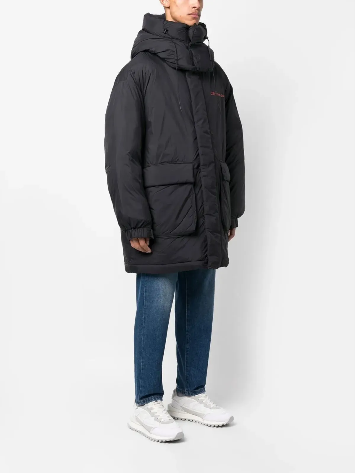 Calvin Klein Jeans ロゴプリント フード付きパーカ ブラック - 画像4