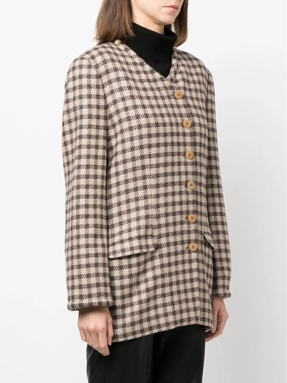 Giorgio Armani Pre-Owned 1980年代 ハウンドトースト柄 Vネック ブレザー（ブラウン） - 画像3