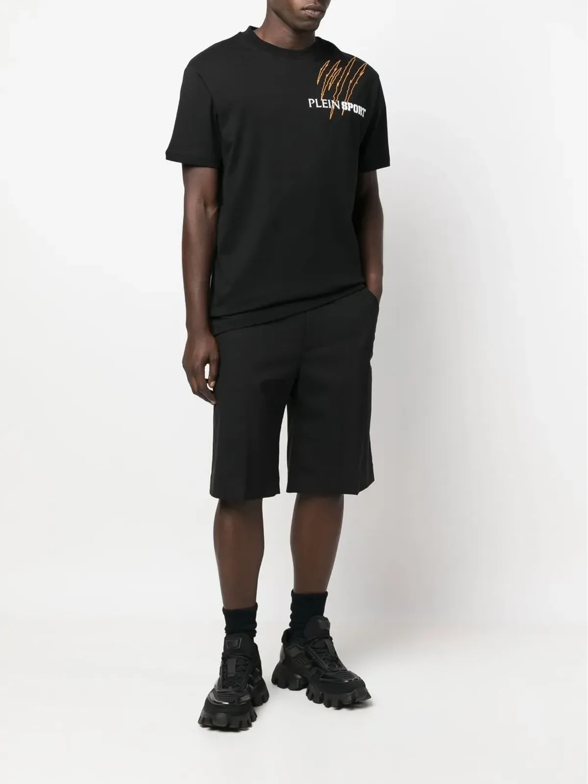 Plein Sport スクラッチ ロゴプリント Tシャツ ブラック - 画像2