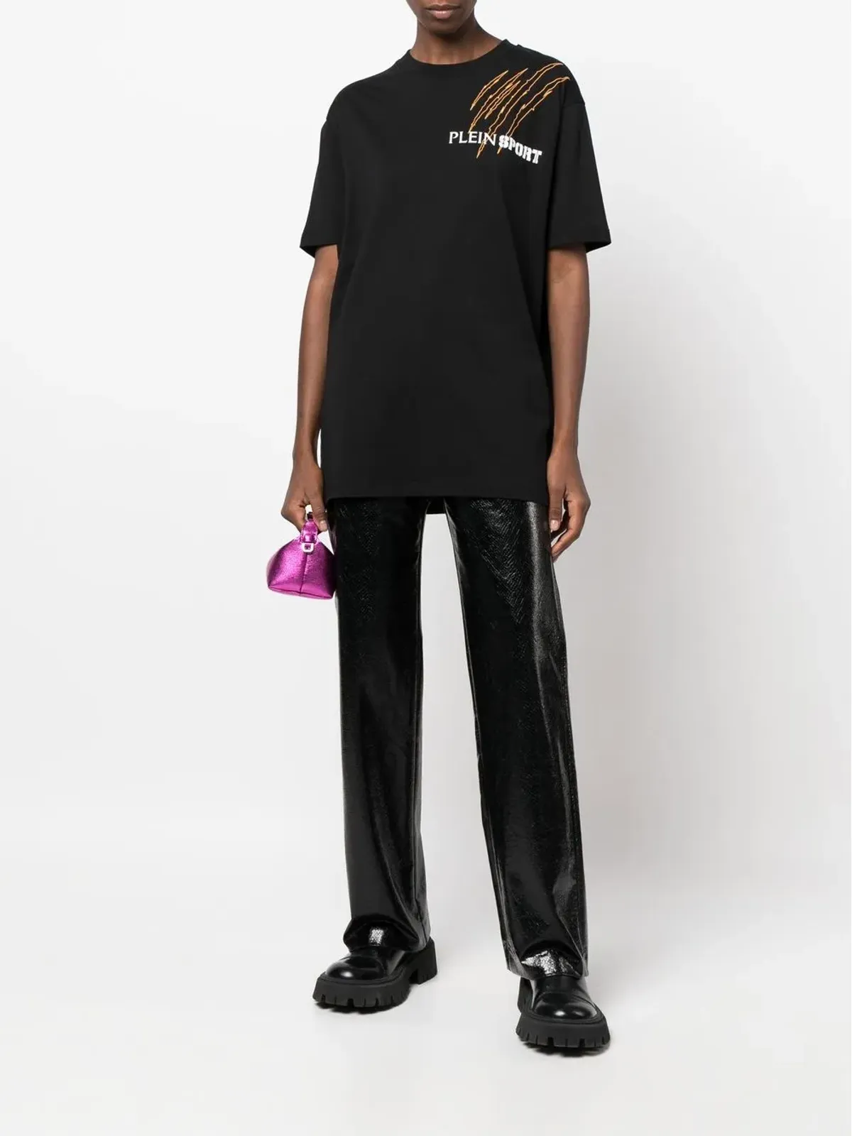 Plein Sport スクラッチ ロゴプリント Tシャツ ブラック - 画像3