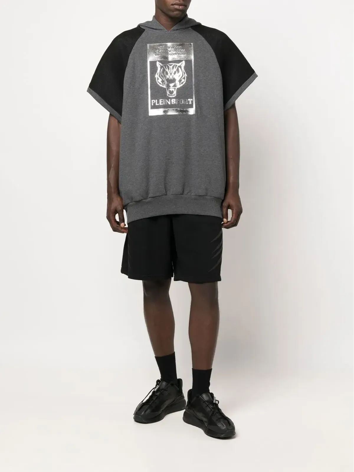Plein Sport グラフィックプリント ショートスリーブ・フーディー ブラック - 画像2