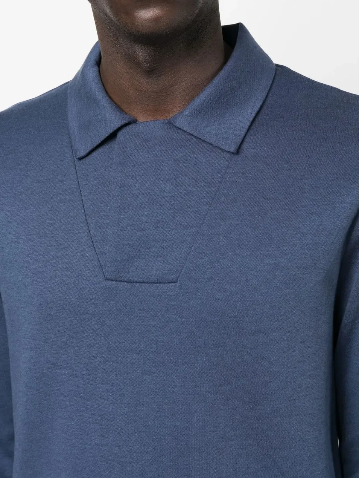 Giorgio Armani ロングスリーブ コットンブレンド ポロシャツ - Blue - 画像5