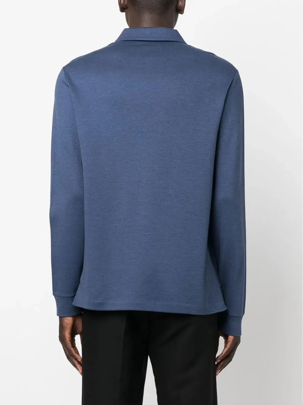 Giorgio Armani ロングスリーブ コットンブレンド ポロシャツ - Blue - 画像4